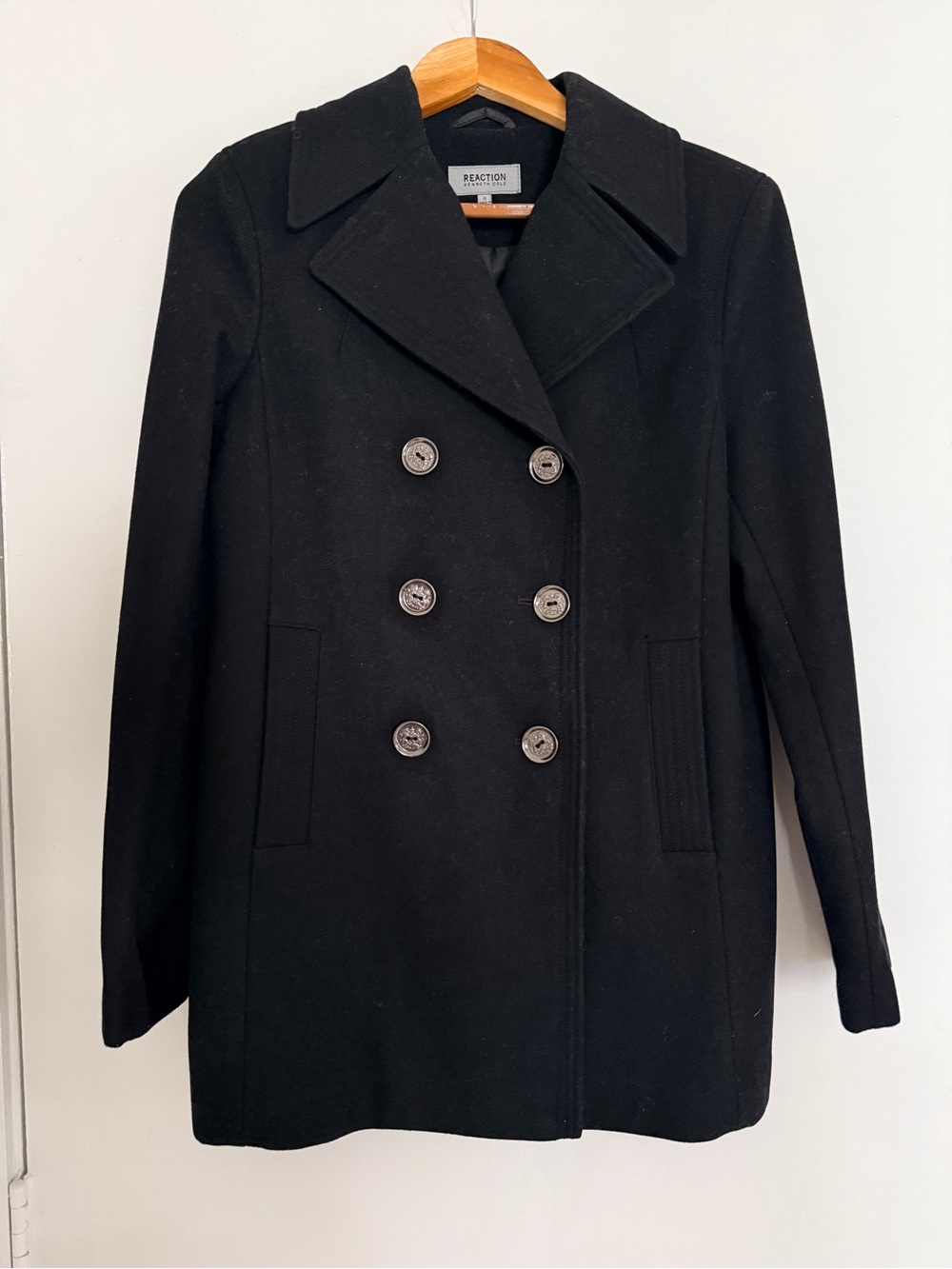 Reaction Kenneth Cole Women's Black Double-Breasted Wool blend coat